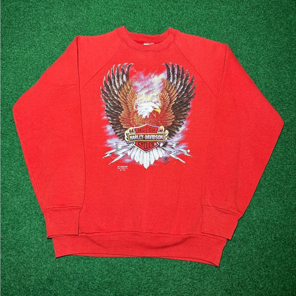 Harley Davidson 3D Emblem Vintage Sweatshirt 80s 90s 20x26 Crewneck RARE Biker